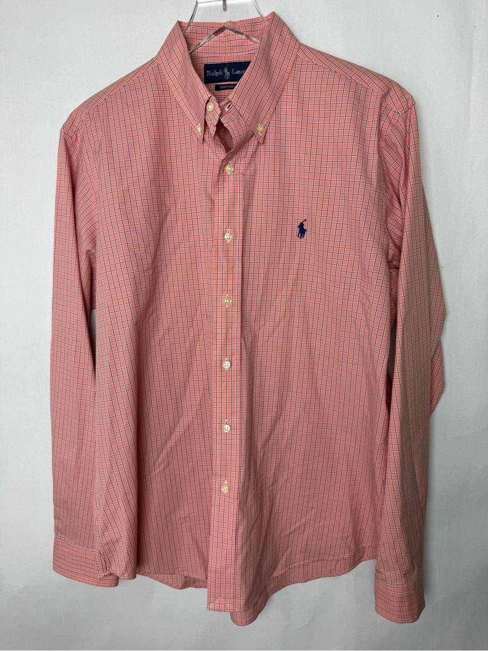 Ralph Lauren men's plaid button down long  sleeve orange/blue/white sz 16.5